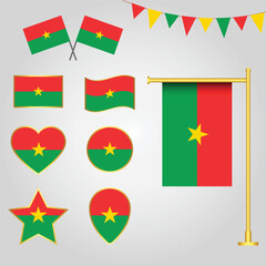Vector collection of Burkina Faso flag emblems and icons in different shapes