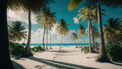Tropical beach in the Caribbean created with generative AI technology