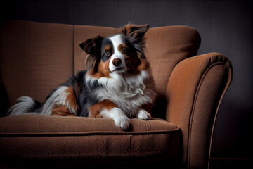 Fototapeta na wymiar Cute adorable dog sleep on the sofa or couch at home. Generative AI