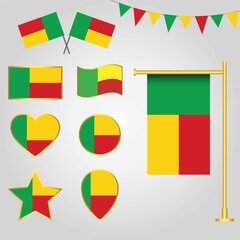 Vector collection of Benin flag emblems and icons in different shapes vector illustration of Benin