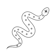 Vector linear twisted snake with dots and star. Isolated hand drawn serpent on white