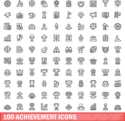 100 achievement icons set. Outline illustration of 100 achievement icons vector set isolated on white background