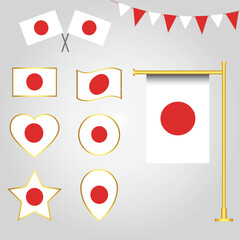 Vector collection of Japan flag emblems and icons in different shapes vector illustration of Japan 