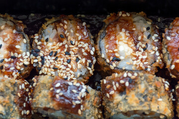 Hot tempura rolls cooked in batter