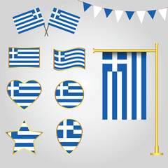 Obraz premium Vector collection of Greece flag emblems and icons in different shapes vector illustration of Greece