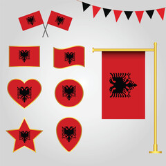 Vector collection of Albania flag emblems and icons in different shapes vector of Albania