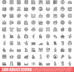 100 adult icons set. Outline illustration of 100 adult icons vector set isolated on white background