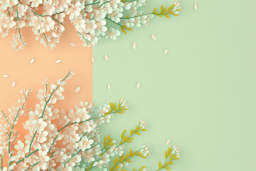 Spring Background in Pale Green and Peach Orange Style - Pale Green and Peach Orange Spring Wallpapers Series - Green and Orange Spring Backdrop created with Generative AI technology
