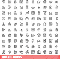 100 aid icons set. Outline illustration of 100 aid icons vector set isolated on white background