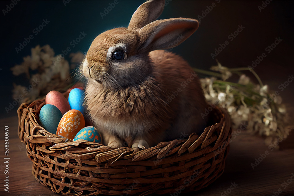 Wall mural Illustration concept of the Easter Bunny. Generative AI.