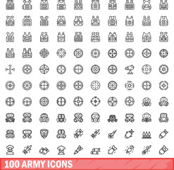 100 army icons set. Outline illustration of 100 army icons vector set isolated on white background
