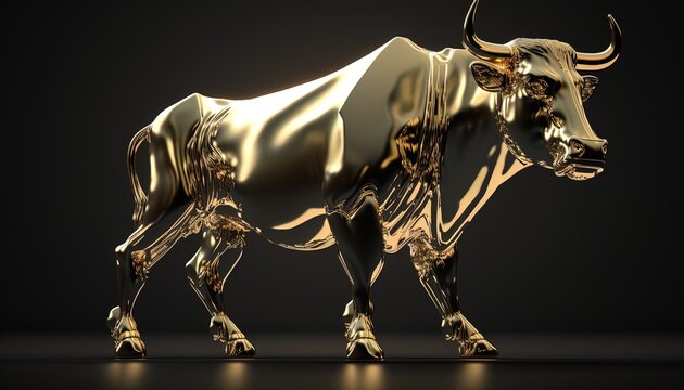 Gold sculpture of a bull as a concept of bullish / optimistic mindset in relation to stock prices or crypto prices created with generative ai technology