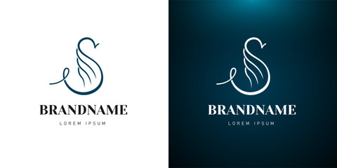 Initial letter S in shape of graceful style swan set for business identity logotype concept. Combined bird with wings linear logo for company monogram design. Vector eps elegant sign © Azat Valeev