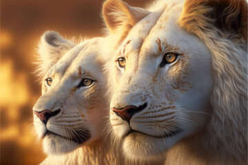 Photorealistic image of white lions. Generative AI