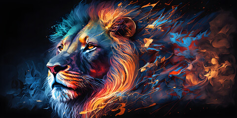 Portrait of a multicolor lion