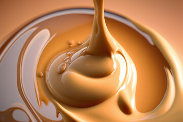 Melted beige tinted cream, close-up. AI generated image.	