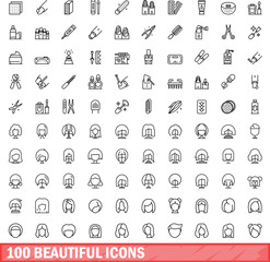 100 beautiful icons set. Outline illustration of 100 beautiful icons vector set isolated on white background