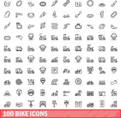 100 bike icons set. Outline illustration of 100 bike icons vector set isolated on white background