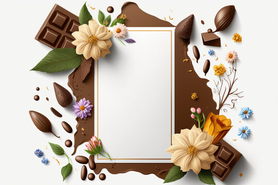 Chocolate and flowers card design, illustration generative ai