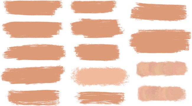 Set of different grunge peach, ink paint brush strokes. Artistic design elements, grungy background vector illustration