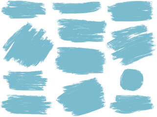 Set of different grunge blue, ink paint brush strokes. Artistic design elements, grungy background vector illustration