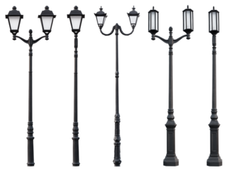 Aet of Old Vintage Street Lamp Post Lamppost Light Pole isolated on transparent background