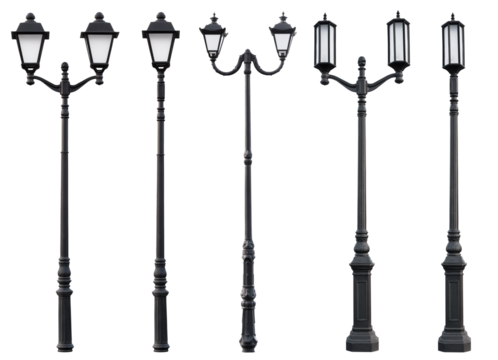 Aet of Old Vintage Street Lamp Post Lamppost Light Pole isolated on transparent background
