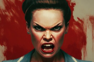 Angry mature american woman screaming. at you. Generative AI