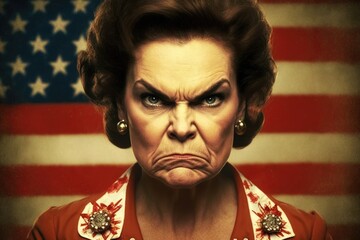 Angry mature american woman screaming. at you. Generative AI - obrazy, fototapety, plakaty