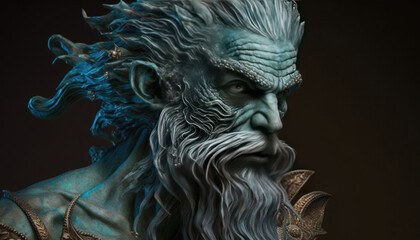 Fototapeta na wymiar a statue of the god of the seas, long white beard