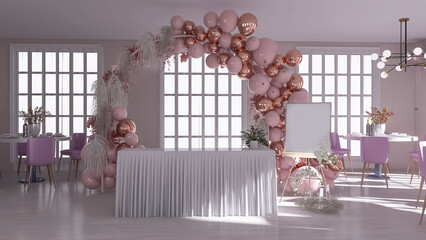 Wedding hall interior, 3d render, 3d illustration