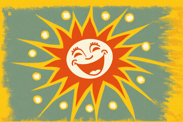 picture of a laughing sun, yellow frame