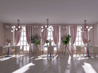 Wedding hall interior, 3d render, 3d illustration