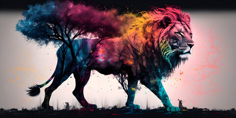 Lion trampling the ground Generative AI