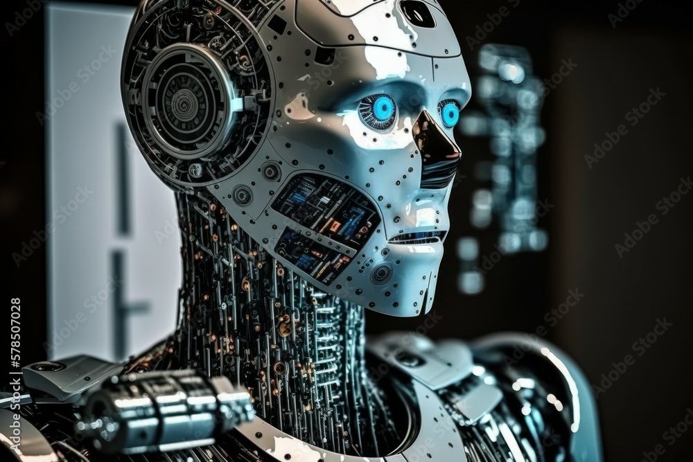 Poster robot cyborg of the future. the concept of the development of artificial intelligence. ai generated