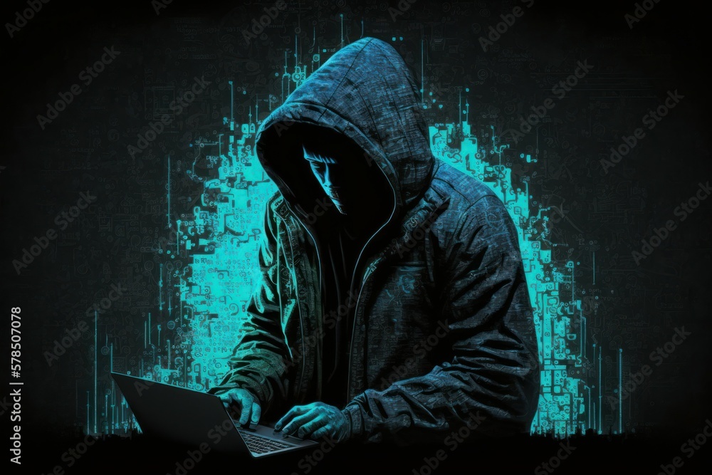 Poster web hacker in a hood. ai generated, human enhanced. background