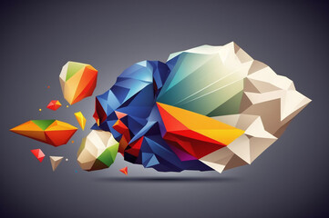 Colorful low polygonal shapes on a gray background 