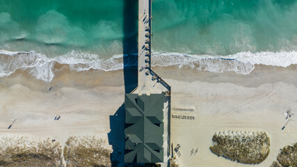 Aerial view of the Crystal Pier in Wrightsville Beach, North Carolina.