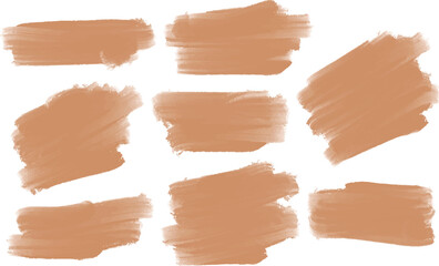 Set of different grunge peach and brown, ink paint brush strokes. Artistic design elements, grungy background vector illustration