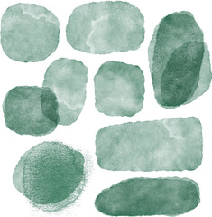 Set of different watercolor shapes in green pastel color. Artistic design elements, watercolor background vector illustration
