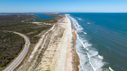 Aerial view Saint Augustine Beach during a sunny winter day in January.