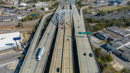 Fototapeta na wymiar Aerial view of an Interstate 95 overpass in Jacksonville.