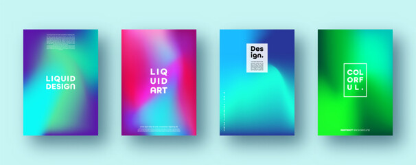 Colorful modern abstract backgrounds with neon red, green, blue, purple, yellow and pink gradient. Dynamic color flow poster, banner. Vector illustration.