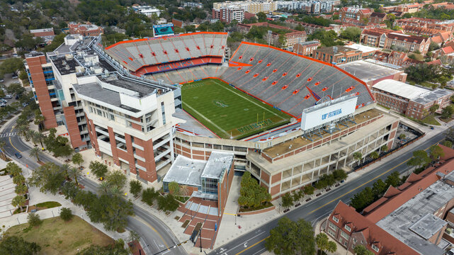 Aerial view of Ben Hill Griffin Stadium, popularly known as "The Swamp", is a football stadium on the campus of the University of Florida.