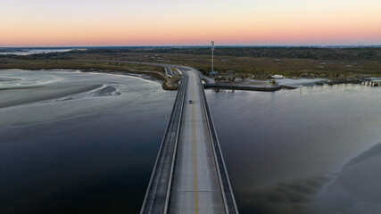 Aerial view of the Fort George Inlet in Jacksonville, Florida.