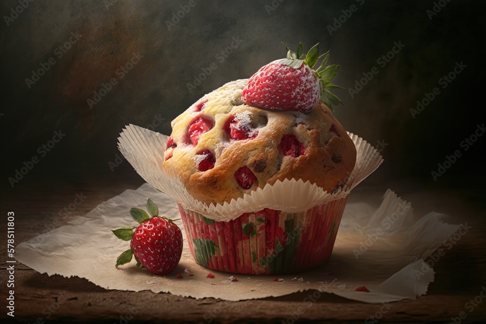 Poster A Sublime Strawberry Muffin View Generative AI