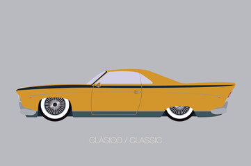 Classic american car in vector. Side view with perspective.