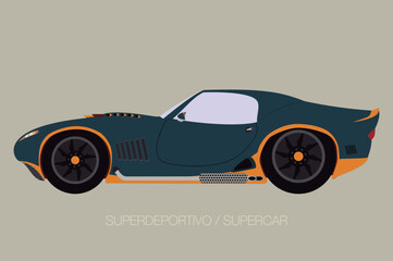 Classic convertible car in vector. Side view with perspective.