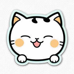 Cute Kawaii Sticker Cat Happy Smiles - Generative AI