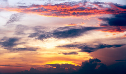 Colorful cloudy sky at sunset. Gradient color. Sky texture, abstract nature background